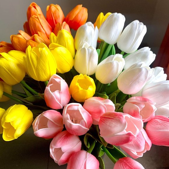 Bundle Bunch 6 Real Touch PU Purple Tulip Stems Artificial Spring Flowers New - Picture 4 of 5